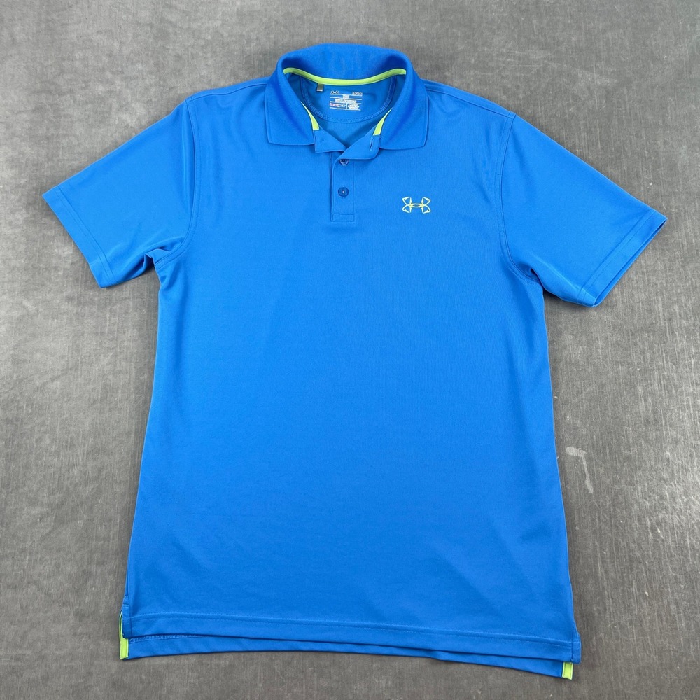 Under Armour Mens Large Blue Polo Shirt HeatGear Short Sleeve Loose Fit